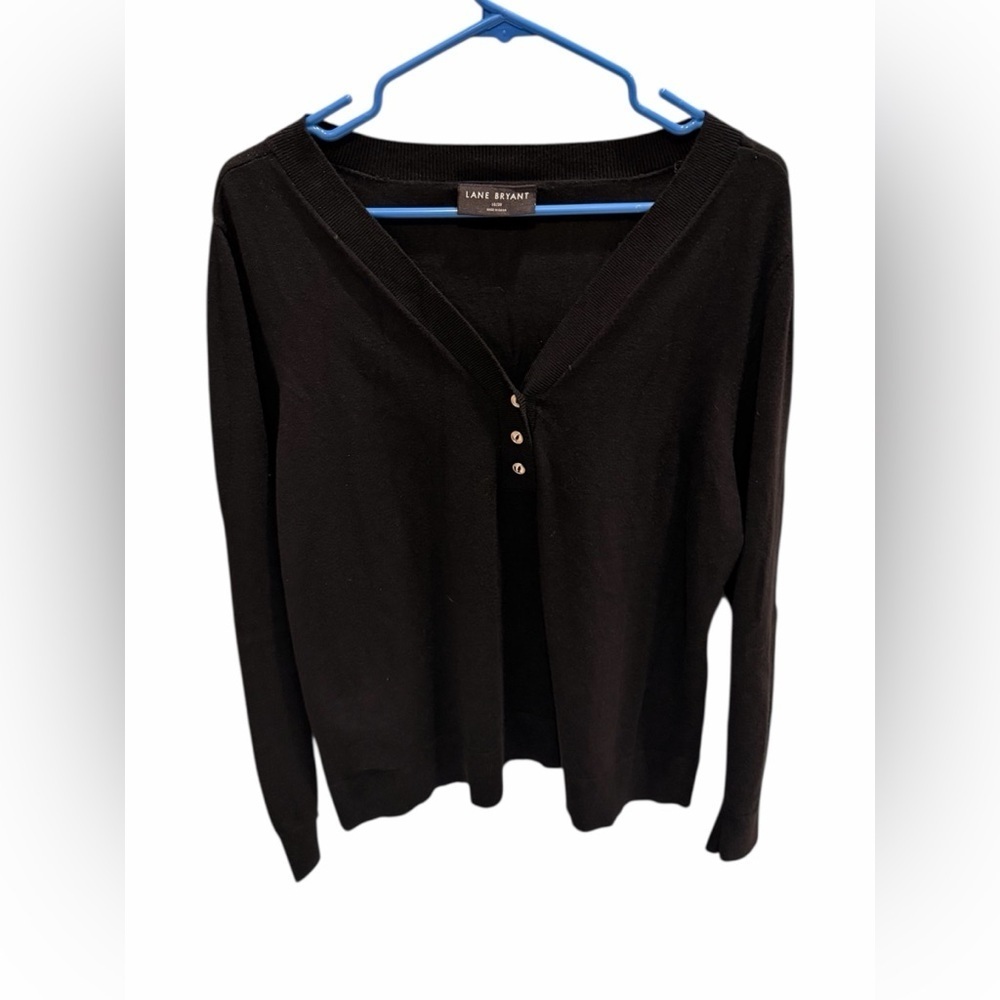 Lane Bryant Black V-Neck Sweater with Button Detail Size 18/20